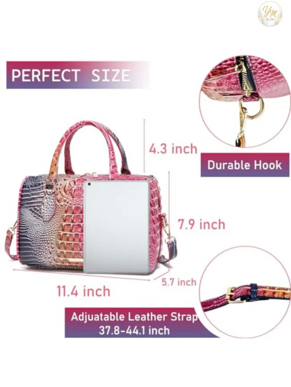 Women's Crocodile-Embossed Vegan Leather Satchel Top Handle Shoulder Purse